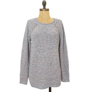 TALBOTS Marled Print Long Sleeve Tunic Sweater L Petite Pastel Spring Colors B56